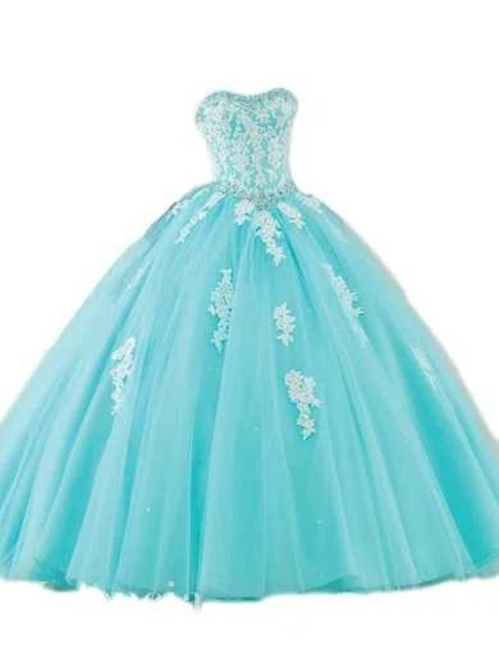 Aqua Lace Appliqué Ball Gown Dress | Quinceañera Dress | Prom